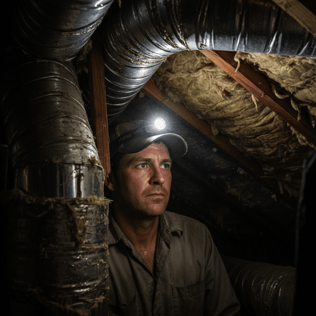 Emergency HVAC repair work in attic space