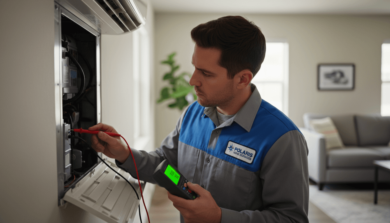 HVAC technician diagnosing an air conditioning system